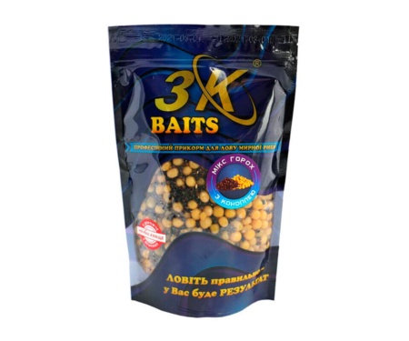Прикормка 3KBaits Зерновой Микс Горох с коноплей 0.4кг