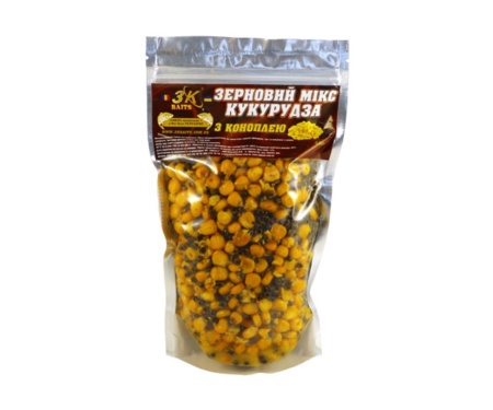 Прикормка 3KBaits Зерновой Микс Кукуруза с коноплей 0.4кг