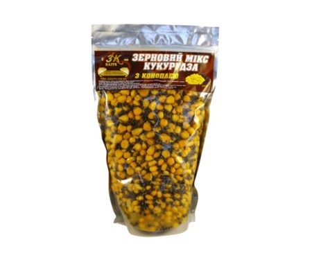 Прикормка 3KBaits Зерновой Микс Кукуруза с коноплей 0.8кг