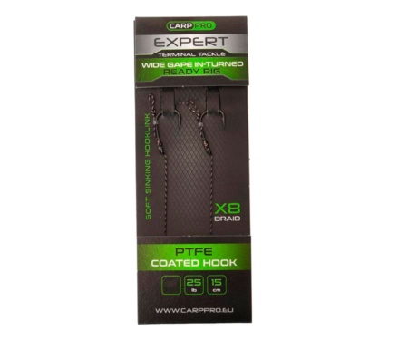 Готовий повідець Carp Pro Wide Gape In-Turned Ready Rig 15см Sinking Braid 25 lb x8 PTFE №8