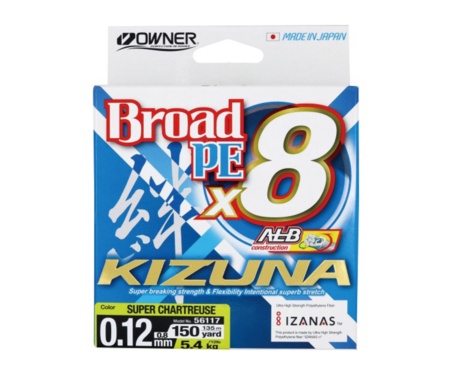 Шнур Owner Kizuna Broad PEx8 135м 0.12мм 5.4кг Chartreuse