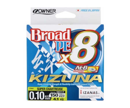 Шнур Owner Kizuna Broad PEx8 135м 0.33мм 27.2кг Chartreuse