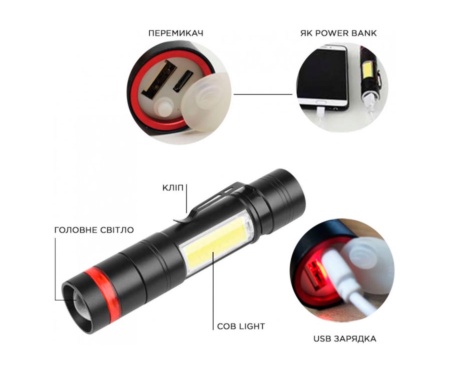 Фонарь Quantum Assistant 3W LED+COB USB Power Bank