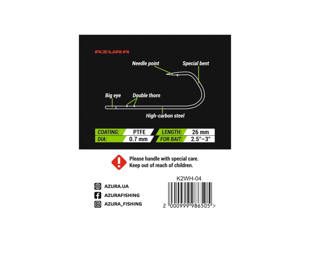 Крючки Azura Kenshin II Worm Hook Special Bent PTFE #04 #3