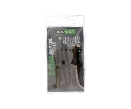 Безопасная клипса c фиксатором Carp Pro Metallic Lead Clips + Tail Rubbers Camo