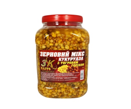 Прикормка 3K Baits Зерновий Мікс Кукурудза з тигровим горіхом 3л