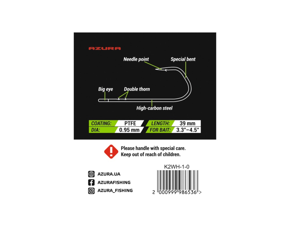 Крючки Azura Kenshin II Worm Hook Special Bent PTFE #1/0 #3