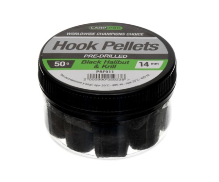 Насадочний пелетс Carp Pro Hook Pellets Pre-Drilled Black Halibut&Krill 14мм