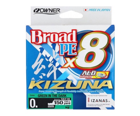 Шнур Owner Kizuna Broad PEx8 135м 0.21мм 15.3кг Green