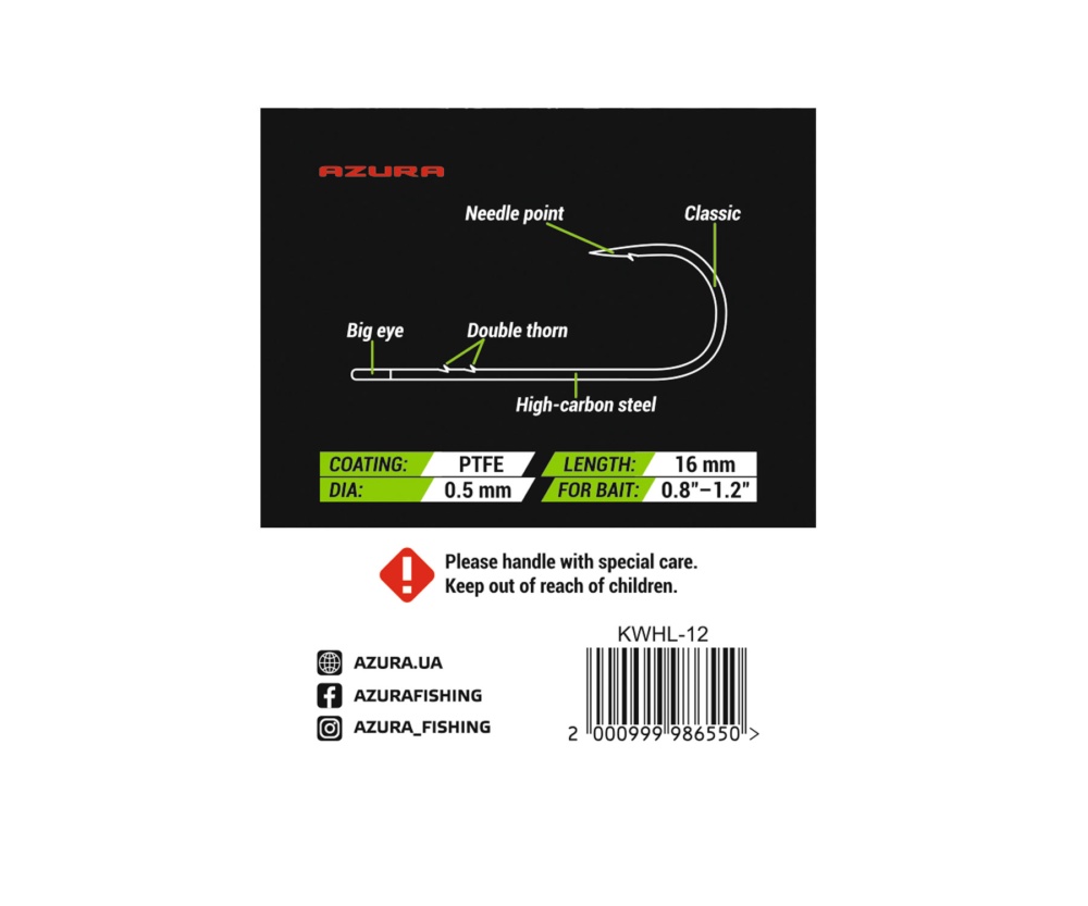Крючки Azura Kenshin Worm Hook Long PTFE #12 #3