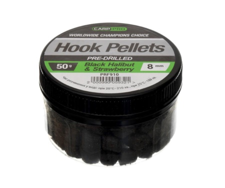 Насадочний пелетс Carp Pro Hook Pellets Pre-Drilled Black Halibut&Strawberry 8мм