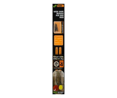 Повідець з гачком FOX Wide Gape Beaked PVA Bag Rigs Camo 25lb №4