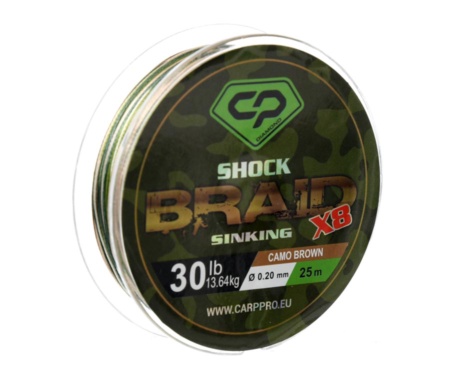 Шок-лідер Carp Pro Diamond Shock Braid PE X8 30lb 25м 0.20мм Camo Brown