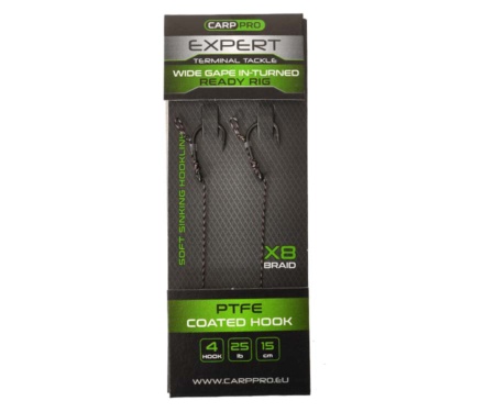 Готовий повідець Carp Pro Wide Gape In-Turned Ready Rig 15см Sinking Braid 25 lb x8 PTFE №4