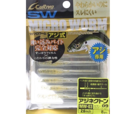 Силікон Owner Micro Worm Aji Nekton MW-03 2.6" #09 Clear Gold