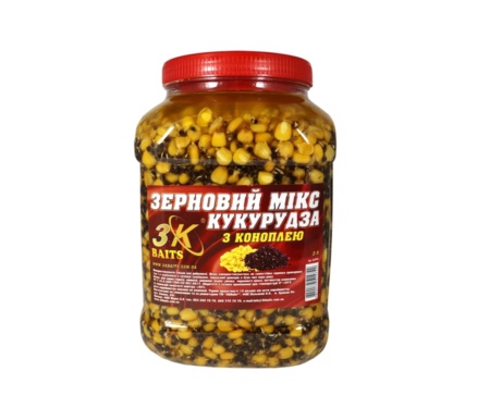 Прикормка 3K Baits Зерновий Мікс Кукурудза з коноплею 3л