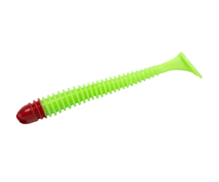Силікон Angry Baits Zander Worm 3" Acid Green Red Head UV