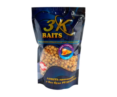Прикормка 3KBaits Зерновой Микс Горох мед 0.5кг
