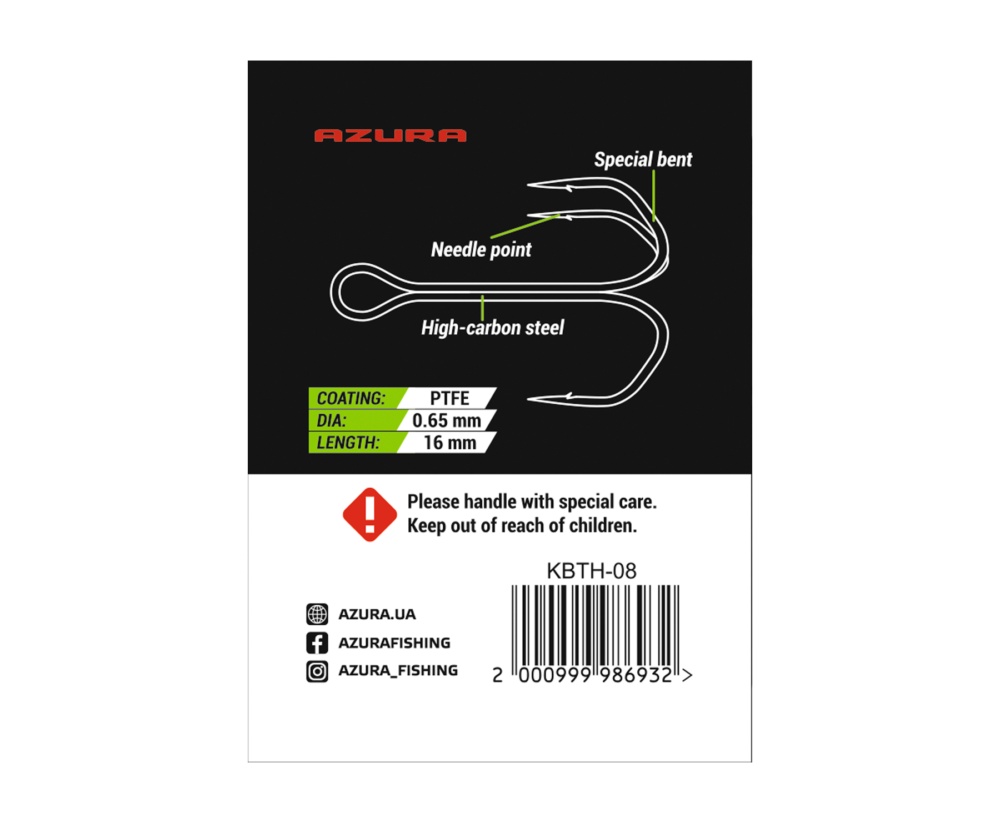 Тройник Azura Kenshin Barb Treble Hook Special Bent PTFE #08 #3